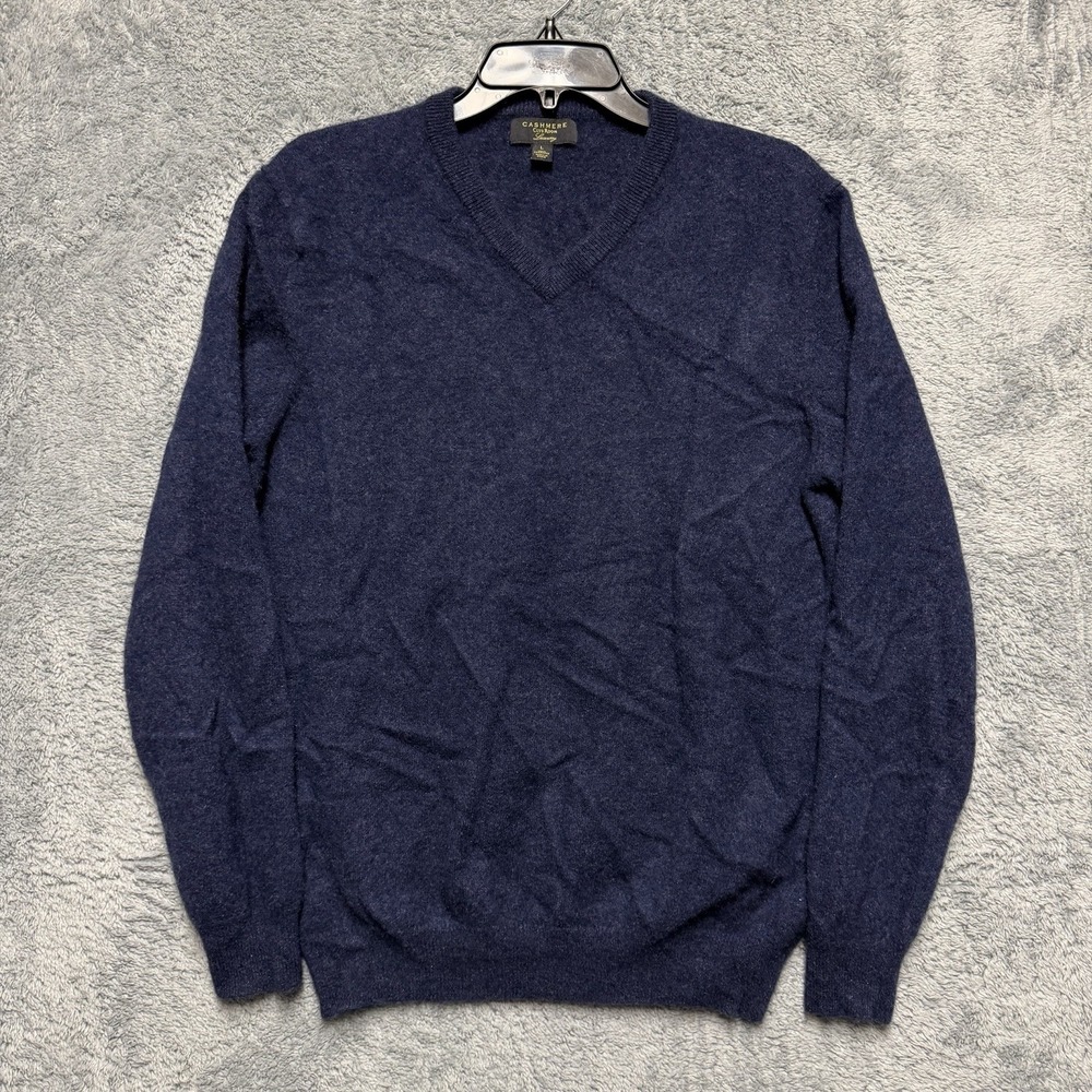 Club Room Sweater Mens L Blue 100% Cashmere V-Neck Luxury Soft Lightweight
